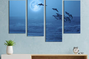 Модульная картина из четырех частей KIL Art Прыжок дельфинов 129x90 см (209-42)