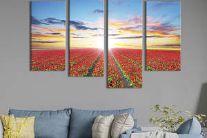 Модульная картина из четырех частей KIL Art Рассвет над тюльпановым полем 129x90 см (595-42)