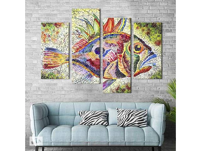 Модульная картина из четырех частей KIL Art Разноцветная рыба 149x106 см (138-42)