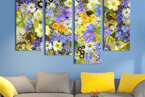 Модульная картина из четырех частей KIL Art Разноцветные цветы 129x90 см (216-42)