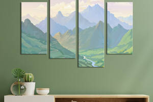 Модульная картина из четырех частей KIL Art Река у подножья гор 129x90 см (626-42)