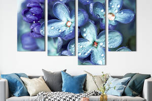 Модульная картина из четырех частей KIL Art Роса на синих цветах 89x56 см (235-42)