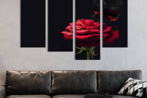 Модульная картина из четырех частей KIL Art Роскошная бабочка на алой розе 149x106 см (256-42)