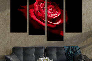 Модульная картина из четырех частей KIL Art Роза с алыми лепестками 129x90 см (222-42)