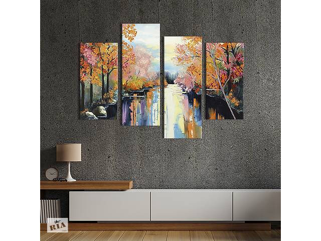 Модульная картина из четырех частей KIL Art Розовые и оранжевые осенние деревья 89x56 см (603-42)