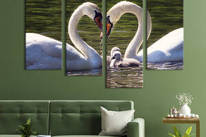 Модульная картина из четырех частей KIL Art Счастливая семья лебедей 129x90 см (203-42)