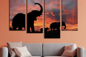 Модульная картина из четырех частей KIL Art Семейство индийских слонов 129x90 см (136-42)