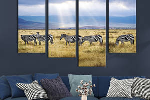 Модульная картина из четырех частей KIL Art Семейство зебр 89x56 см (193-42)