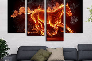 Модульная картина из четырех частей KIL Art Скачущая лошадь из огня 129x90 см (133-42)