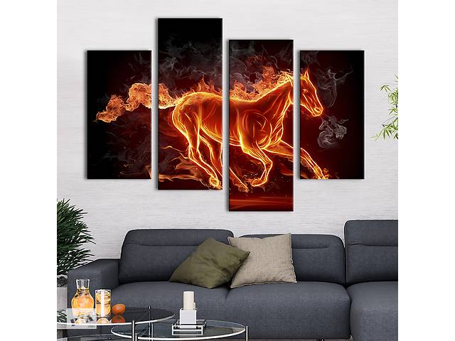 Модульная картина из четырех частей KIL Art Скачущая лошадь из огня 129x90 см (133-42)