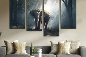 Модульная картина из четырех частей KIL Art Слон в солнечном лесу 129x90 см (198-42)