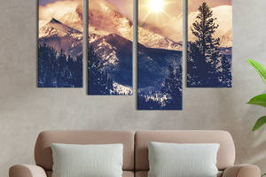 Модульная картина из четырех частей KIL Art Солнце над снежными горами 89x56 см (590-42)