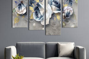 Модульная картина из четырех частей KIL Art Светло-синие розы с бабочками 89x56 см (264-42)