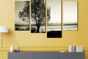 Модульная картина из четырех частей KIL Art Силуэт дерева на берегу озера 129x90 см (555-42)