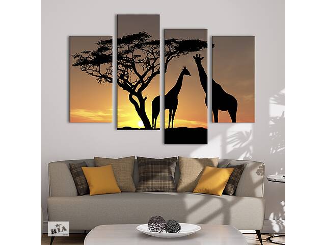 Модульная картина из четырех частей KIL Art Силуэты жирафов 89x56 см (130-42)