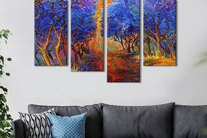 Модульная картина из четырех частей KIL Art Синие деревья в лесной глуши 149x106 см (634-42)