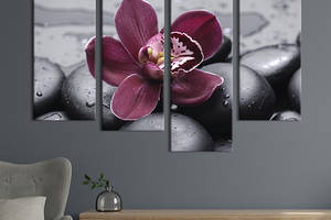 Модульная картина из четырех частей KIL Art Тёмный цветок орхидеи 129x90 см (231-42)