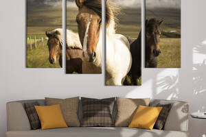 Модульная картина из четырех частей KIL Art Три разноцветных коня 129x90 см (161-42)