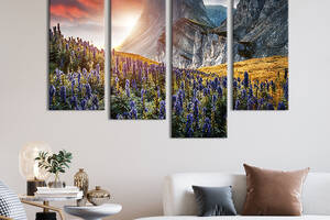 Модульная картина из четырех частей KIL Art Цветущий люпин возле гор 129x90 см (644-42)