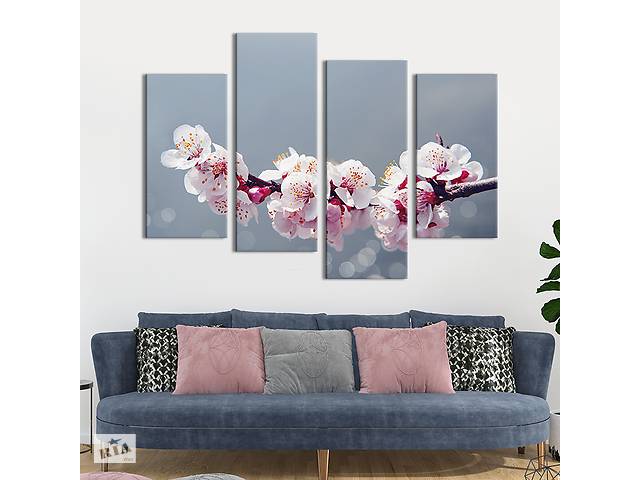 Модульная картина из четырех частей KIL Art Ветка цветущей сакуры 129x90 см (239-42)