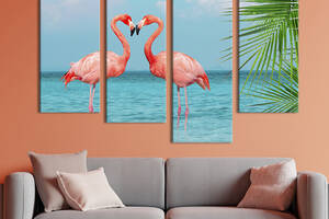 Модульная картина из четырех частей KIL Art Влюбленные розовые фламинго 149x106 см (187-42)