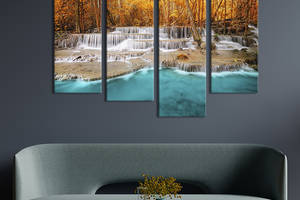 Модульная картина из четырех частей KIL Art Водопад в осеннем лесу 129x90 см (580-42)