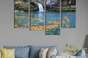 Модульная картина из четырех частей KIL Art Водопад и осенние листья 89x56 см (625-42)