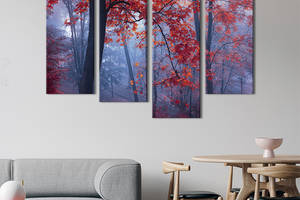 Модульная картина из четырех частей KIL Art Волшебная осень в лесу 129x90 см (582-42)