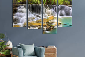 Модульная картина из четырех частей KIL Art Волшебный лесной водопад 89x56 см (578-42)