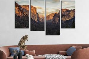 Модульная картина из четырех частей KIL Art Высокие горы Йосемитской долины 129x90 см (596-42)