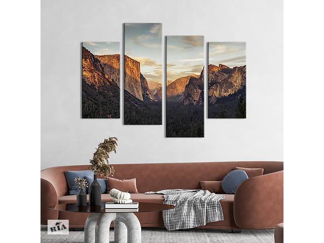 Модульная картина из четырех частей KIL Art Высокие горы Йосемитской долины 89x56 см (596-42)