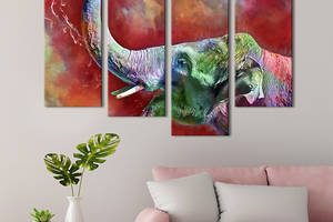 Модульная картина из четырех частей KIL Art Яркий слон 129x90 см (202-42)