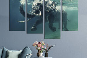 Модульная картина из четырех частей KIL Art Задорный слон на море 129x90 см (155-42)