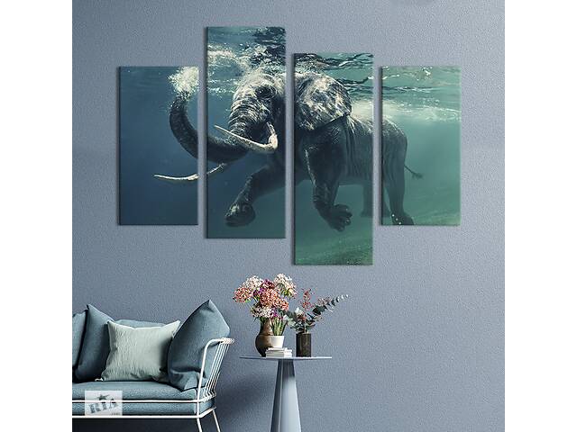 Модульная картина из четырех частей KIL Art Задорный слон на море 149x106 см (155-42)