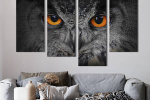 Модульная картина из четырех частей KIL Art Загадочный взгляд совы 129x90 см (139-42)