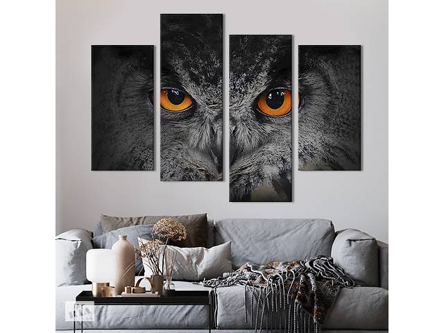Модульная картина из четырех частей KIL Art Загадочный взгляд совы 129x90 см (139-42)