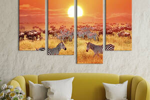 Модульная картина из четырех частей KIL Art Закат над стадами зебр и антилоп 129x90 см (190-42)
