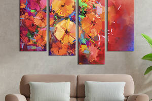 Модульная картина из четырех частей KIL Art Живописные цветы 129x90 см (240-42)