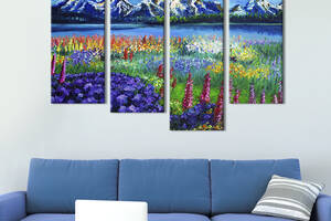Модульная картина из четырех частей KIL Art Живописная горная панорама 129x90 см (553-42)