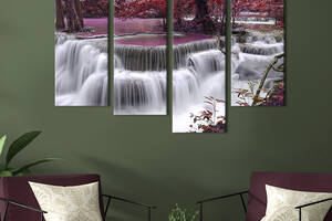 Модульная картина из четырех частей KIL Art Живописный каскадный водопад 149x106 см (577-42)