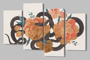 Модульная картина из четырех частей Malevich Store 130x90 см Snake and Flowers (MK412839)