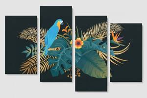 Модульная картина из четырех частей Malevich Store 130x90 см Голубой попугай (MK412815)