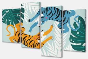 Модульная картина из четырех частей Malevich Store Игры тигров 129x90 см (MK412803)