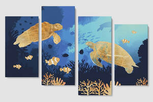 Модульная картина из четырех частей Malevich Store Золотая черепаха 129x90 см (MK412825)