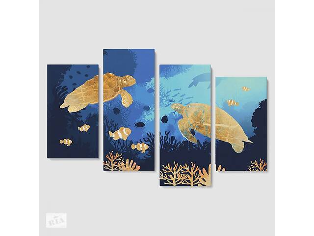 Модульная картина из четырех частей Malevich Store Золотая черепаха 129x90 см (MK412825)