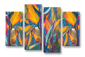 Модульна картина із чотирьох частин Тропічні Листя Malevich Store 129x90 см (MK412843)
