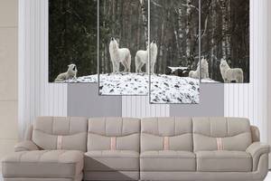 Мода картина з чотирьох частин у вітальню спальню для інтер'єру Зграя білих вовків KIL Art 129x90 см (M4_L_590)