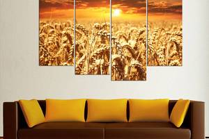 Модульная картина из четырех частей в гостиную спальню для интерьера Пшеничное поле KIL Art 129x90 см (M4_L_610)