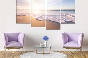Модульна картина з чотирьох частин у вітальню для інтер'єру Схід сонця на пляжі KIL Art 129x90 см (M4_L_612)