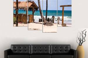 Модульна картина з чотирьох частин у вітальню для інтер'єру Тропічний пляж KIL Art 129x90 см (M4_L_630)
